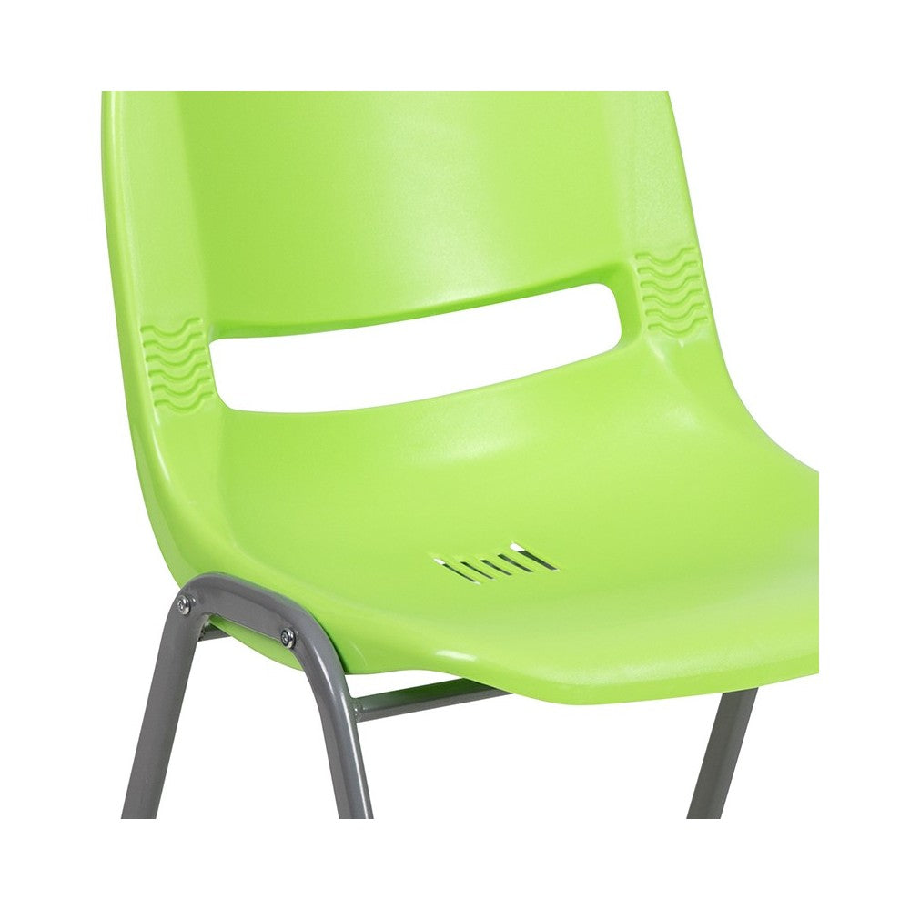 880 lb. Capacity Green Ergonomic Shell Stack Chair with Gray Frame