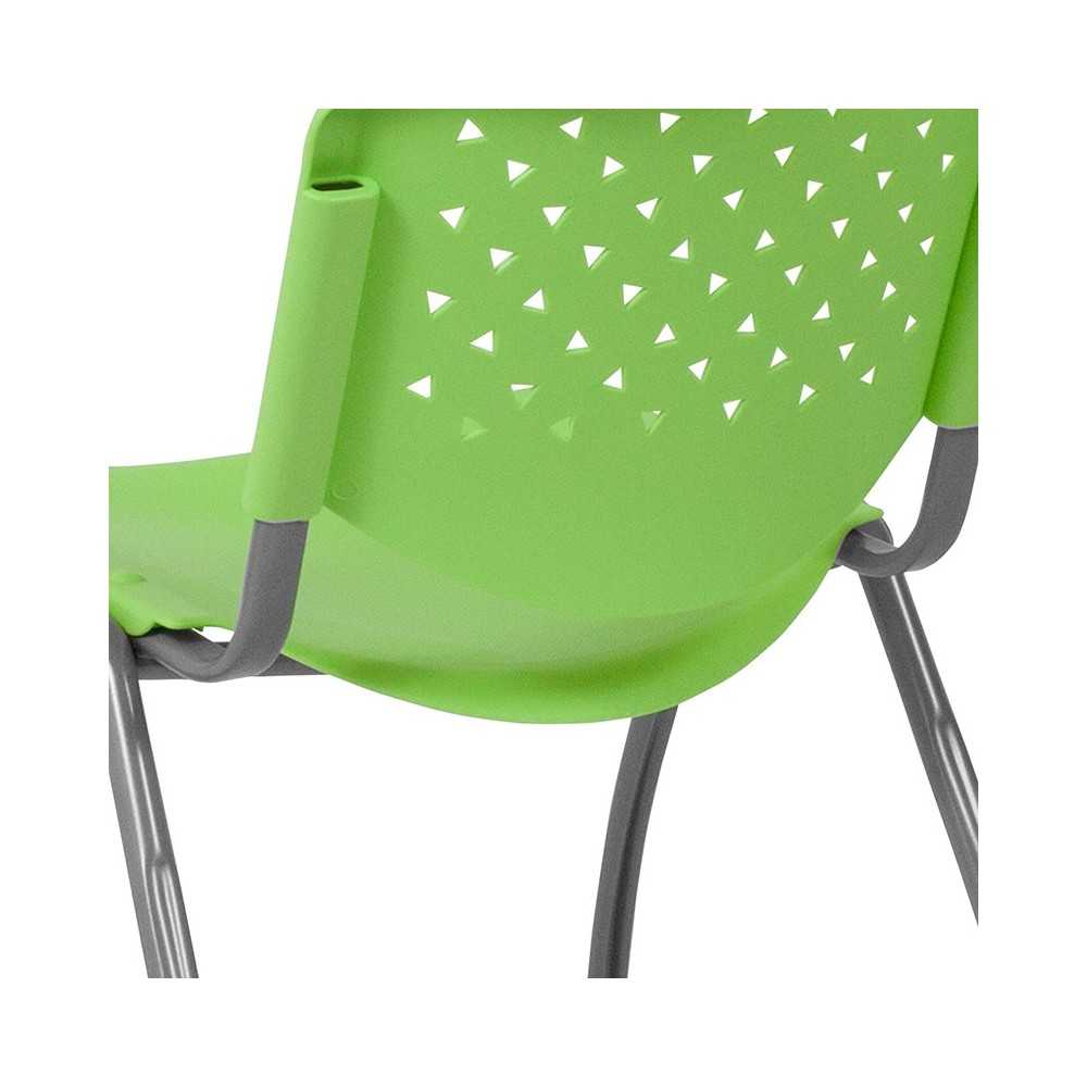 880 lb. Capacity Green Plastic Stack Chair with Titanium Gray Powder Coated Frame