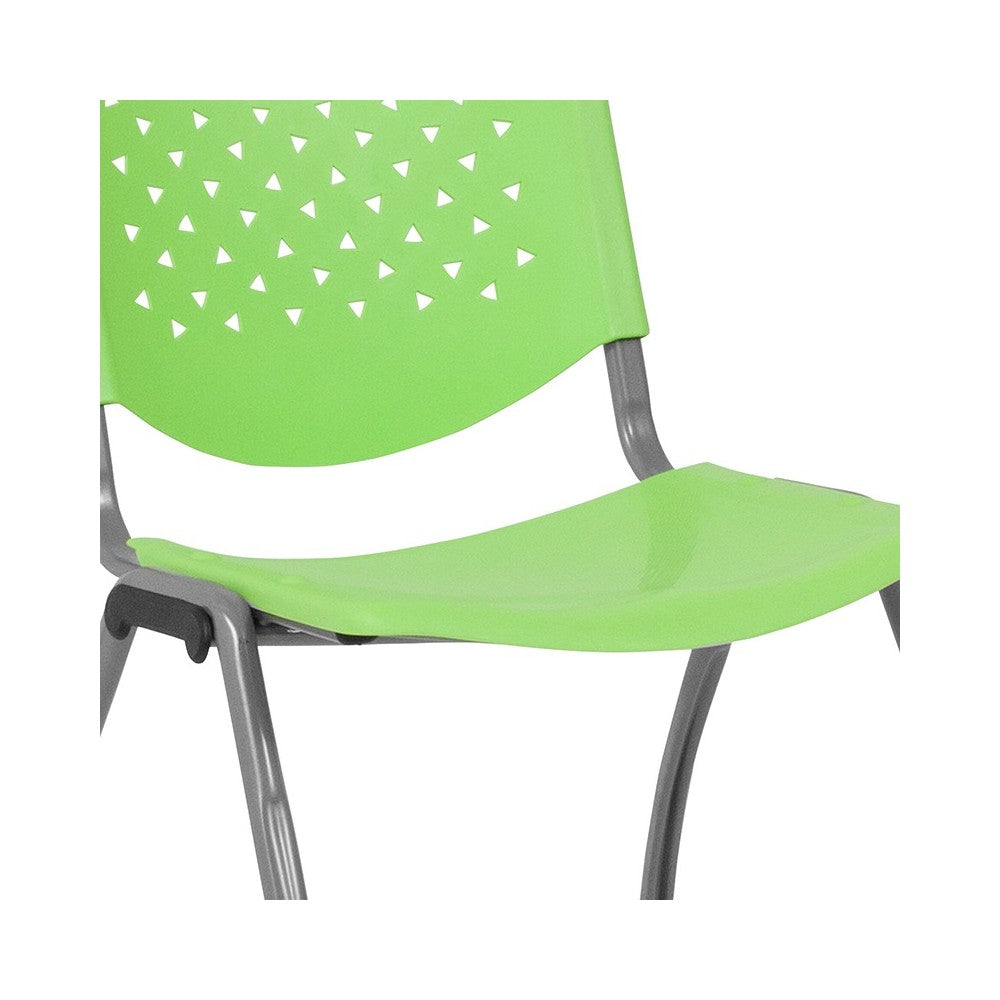880 lb. Capacity Green Plastic Stack Chair with Titanium Gray Powder Coated Frame