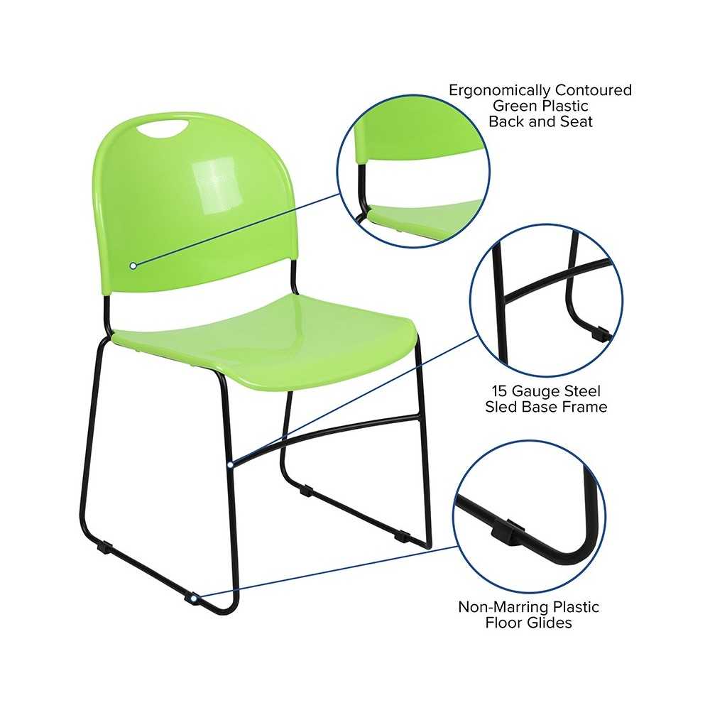880 lb. Capacity Green Ultra-Compact Stack Chair with Black Powder Coated Frame