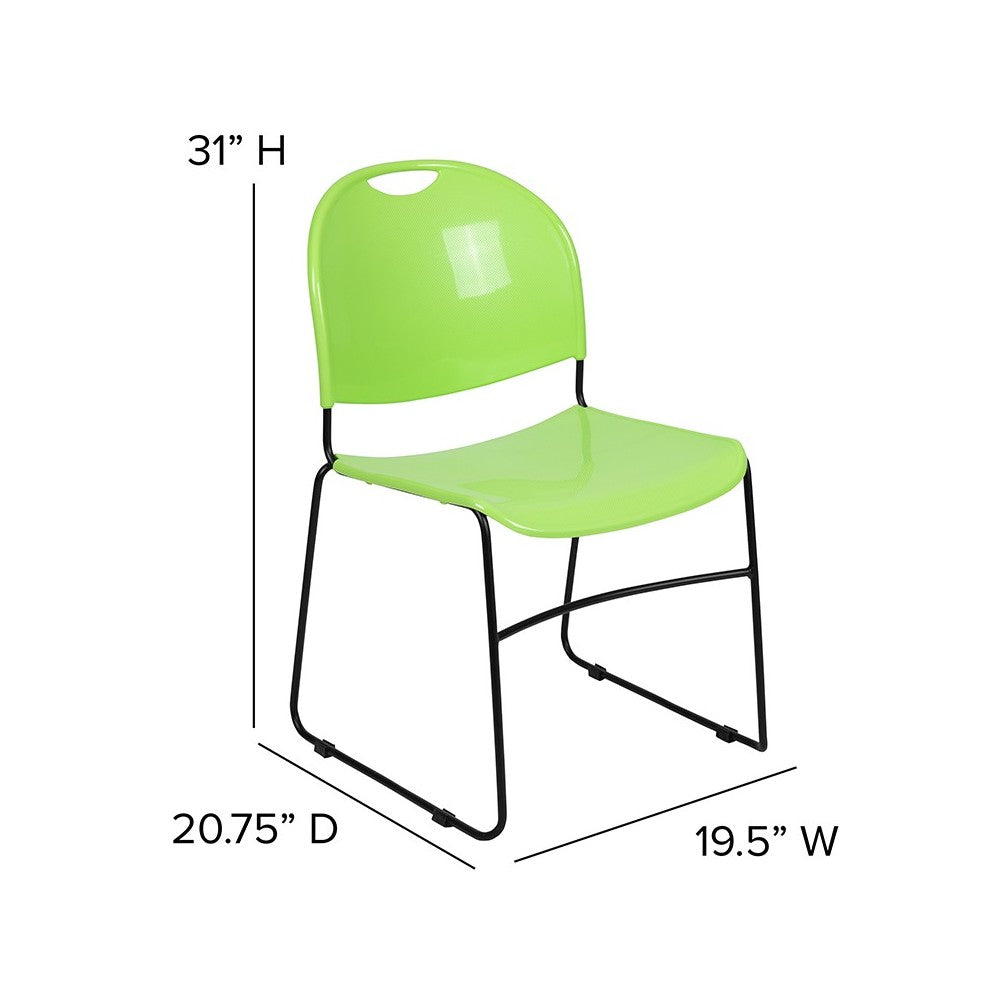 880 lb. Capacity Green Ultra-Compact Stack Chair with Black Powder Coated Frame