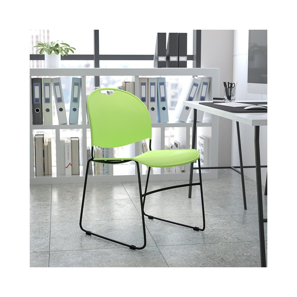 880 lb. Capacity Green Ultra-Compact Stack Chair with Black Powder Coated Frame