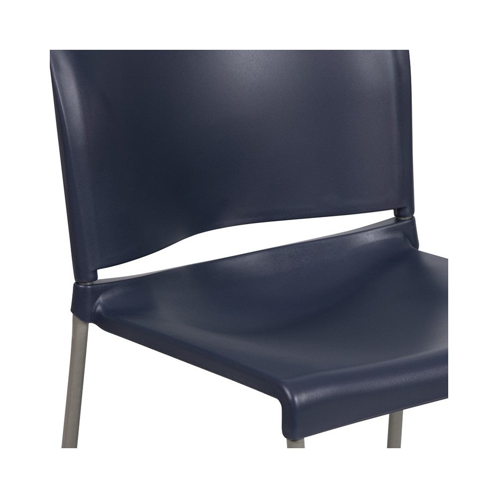 880 lb. Capacity Navy Full Back Contoured Stack Chair with Gray Powder Coated Sled Base