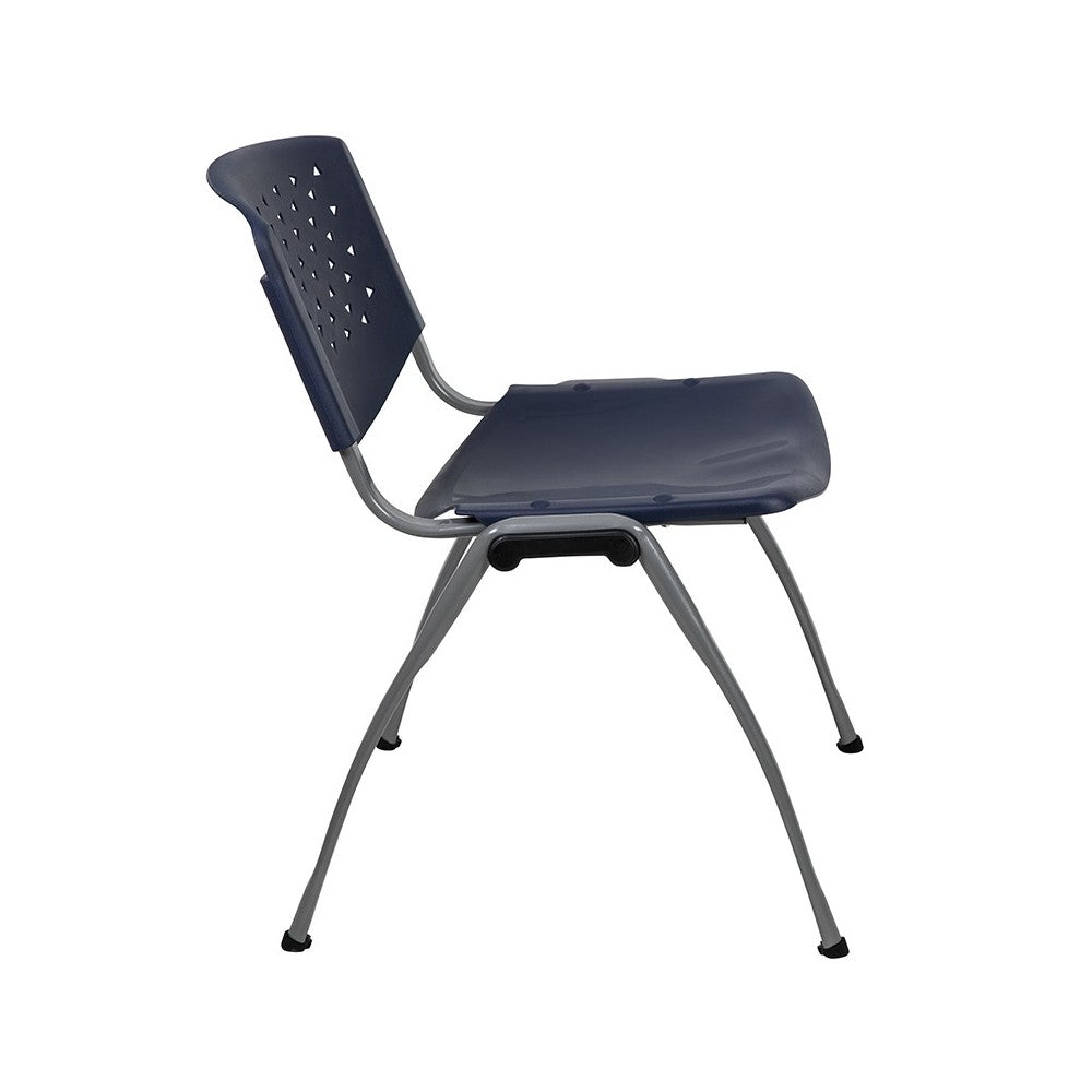880 lb. Capacity Navy Plastic Stack Chair with Titanium Gray Powder Coated Frame