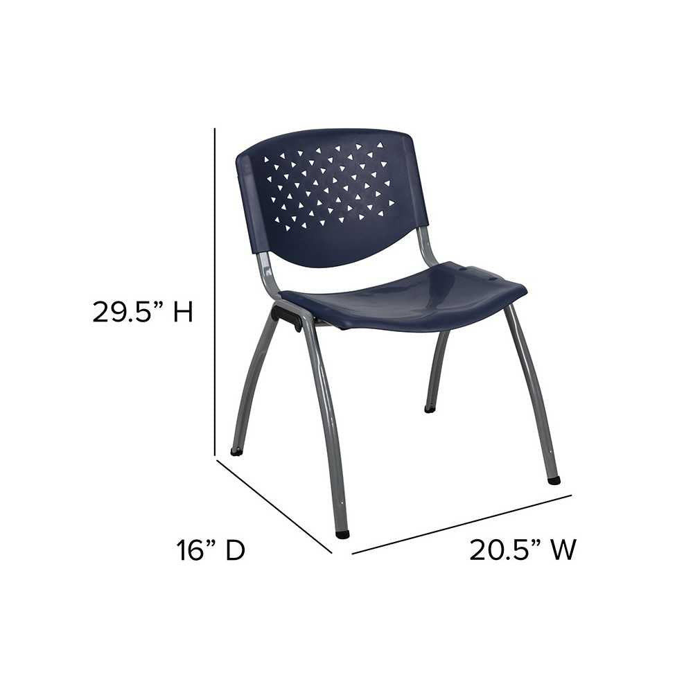 880 lb. Capacity Navy Plastic Stack Chair with Titanium Gray Powder Coated Frame