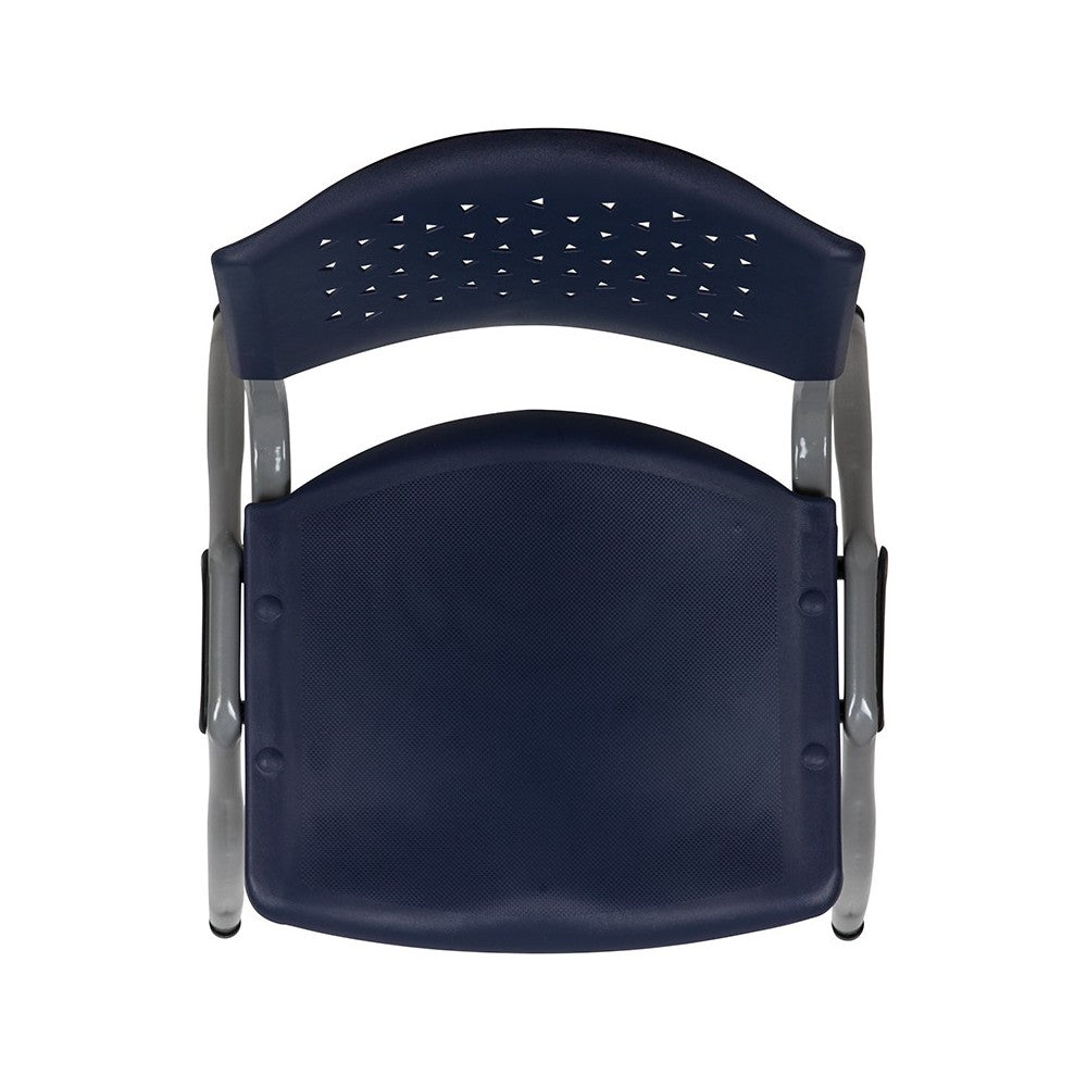 880 lb. Capacity Navy Plastic Stack Chair with Titanium Gray Powder Coated Frame