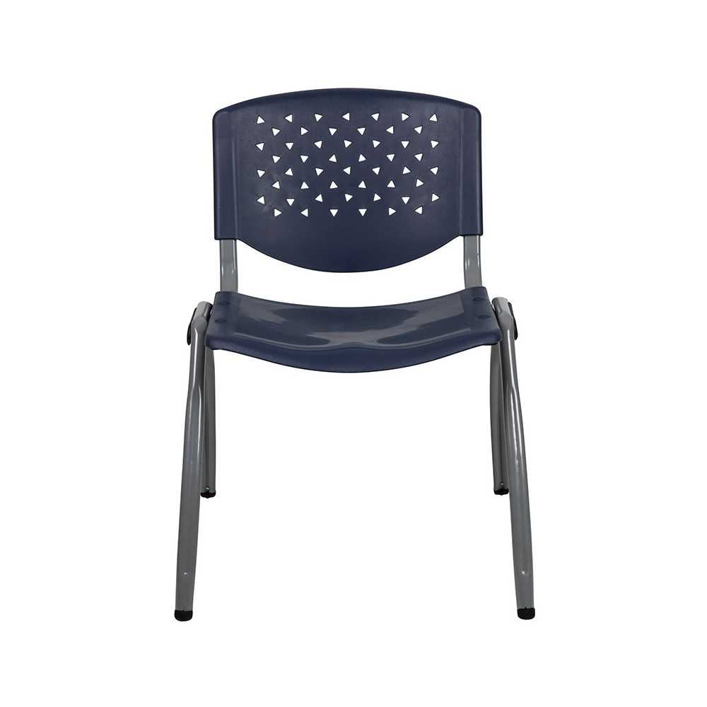 880 lb. Capacity Navy Plastic Stack Chair with Titanium Gray Powder Coated Frame