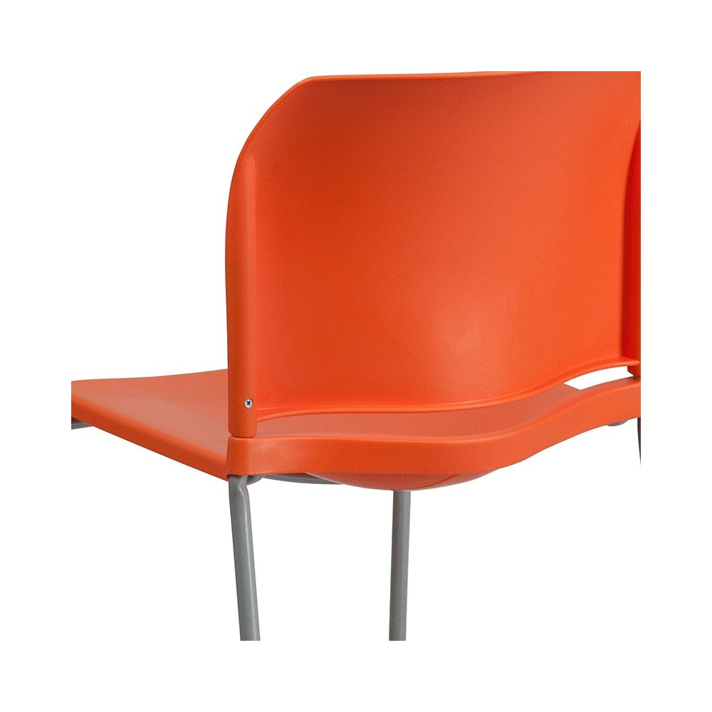 880 lb. Capacity Orange Full Back Contoured Stack Chair with Gray Powder Coated Sled Base