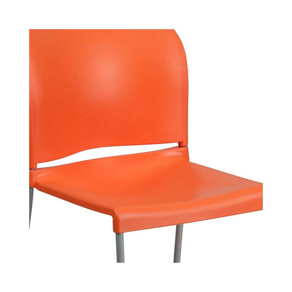 880 lb. Capacity Orange Full Back Contoured Stack Chair with Gray Powder Coated Sled Base