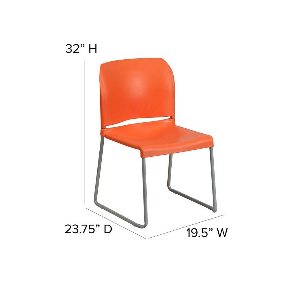 880 lb. Capacity Orange Full Back Contoured Stack Chair with Gray Powder Coated Sled Base