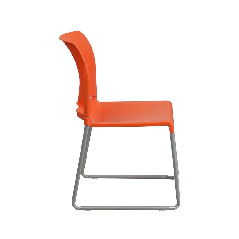 880 lb. Capacity Orange Full Back Contoured Stack Chair with Gray Powder Coated Sled Base