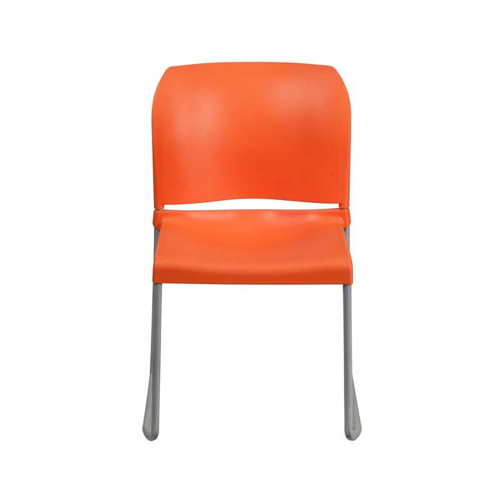 880 lb. Capacity Orange Full Back Contoured Stack Chair with Gray Powder Coated Sled Base