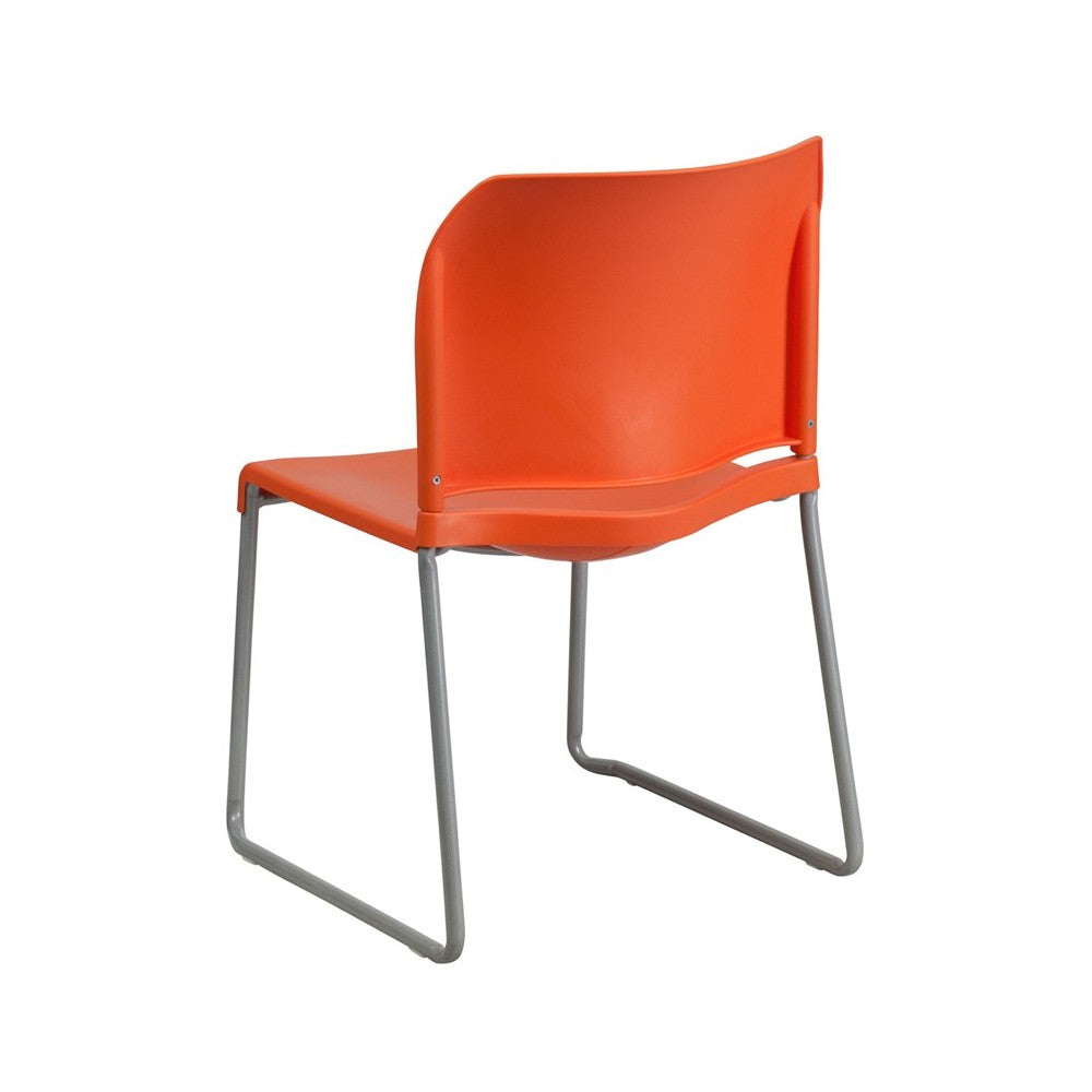 880 lb. Capacity Orange Full Back Contoured Stack Chair with Gray Powder Coated Sled Base