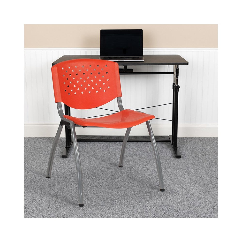 880 lb. Capacity Orange Plastic Stack Chair with Titanium Gray Powder Coated Frame
