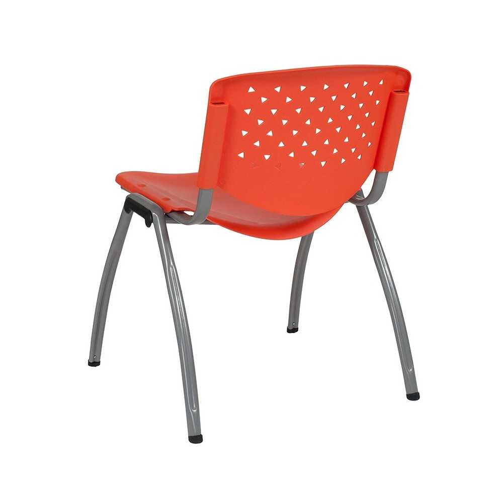 880 lb. Capacity Orange Plastic Stack Chair with Titanium Gray Powder Coated Frame