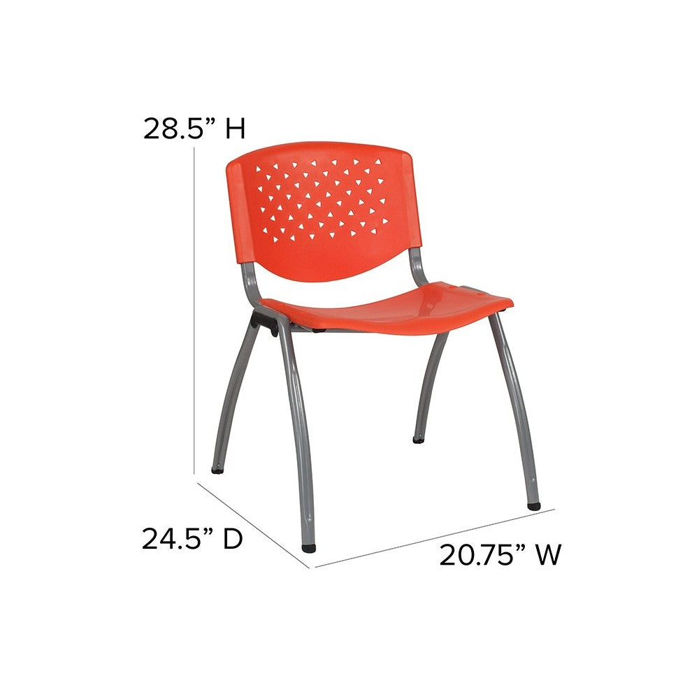 880 lb. Capacity Orange Plastic Stack Chair with Titanium Gray Powder Coated Frame