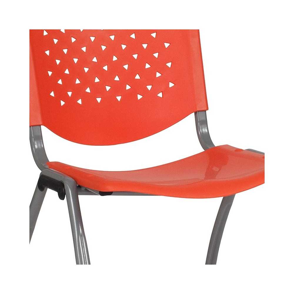 880 lb. Capacity Orange Plastic Stack Chair with Titanium Gray Powder Coated Frame