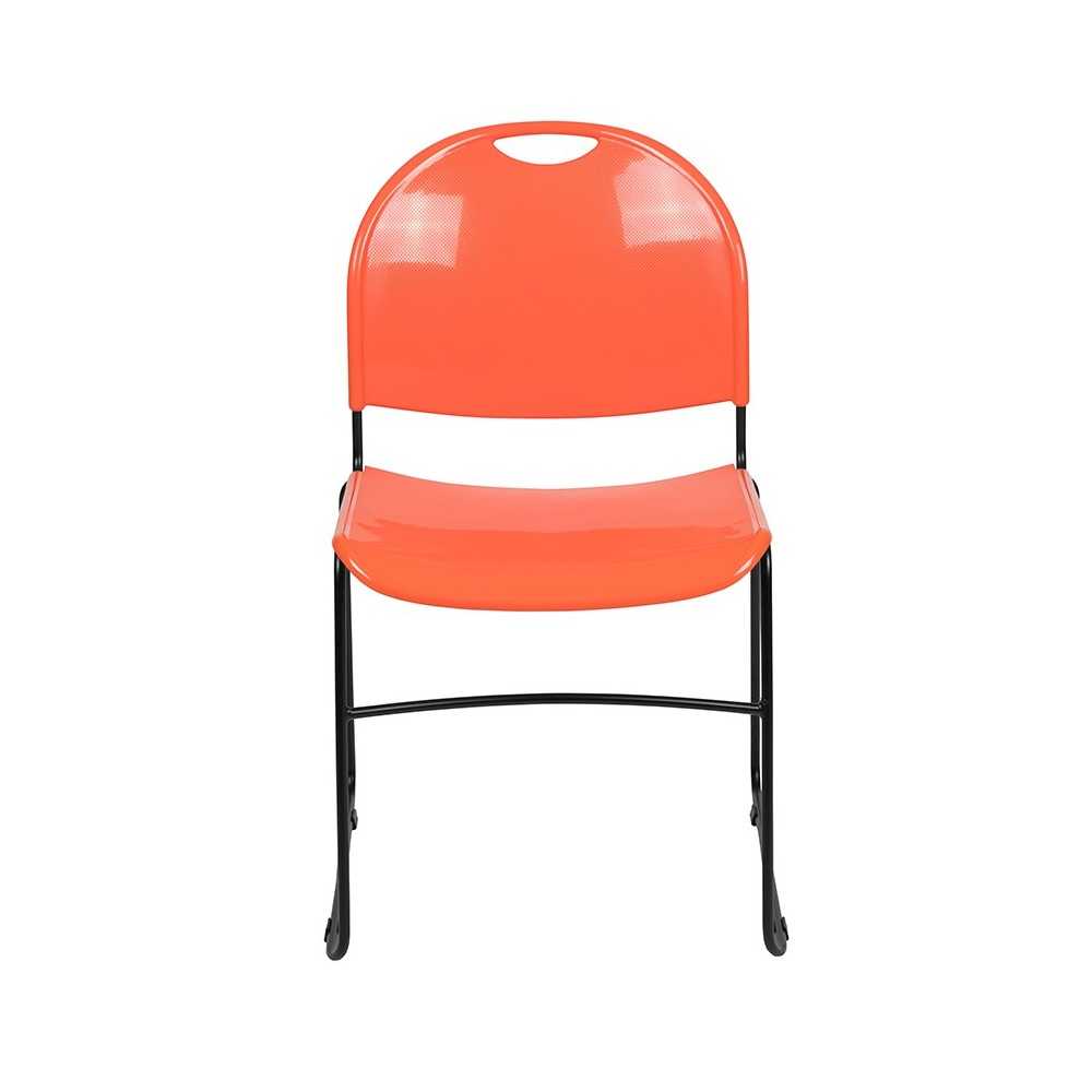 880 lb. Capacity Orange Ultra-Compact Stack Chair with Black Powder Coated Frame