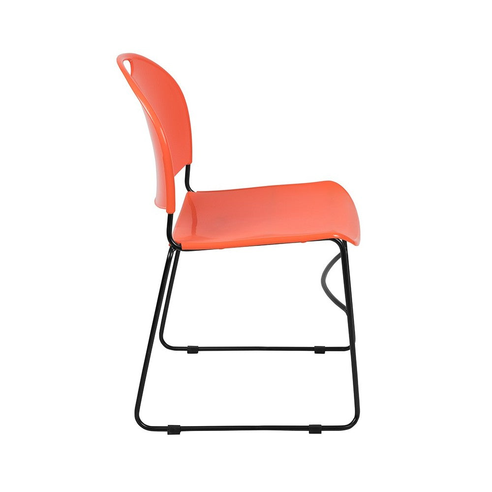 880 lb. Capacity Orange Ultra-Compact Stack Chair with Black Powder Coated Frame
