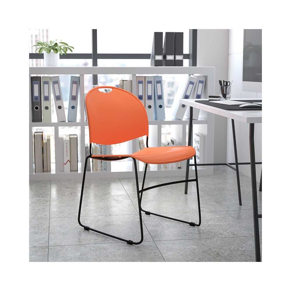 880 lb. Capacity Orange Ultra-Compact Stack Chair with Black Powder Coated Frame