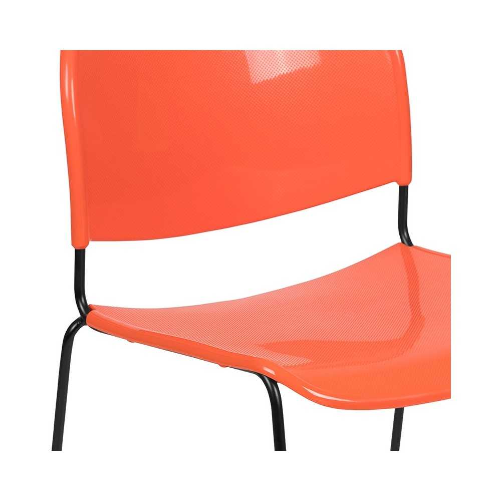 880 lb. Capacity Orange Ultra-Compact Stack Chair with Black Powder Coated Frame