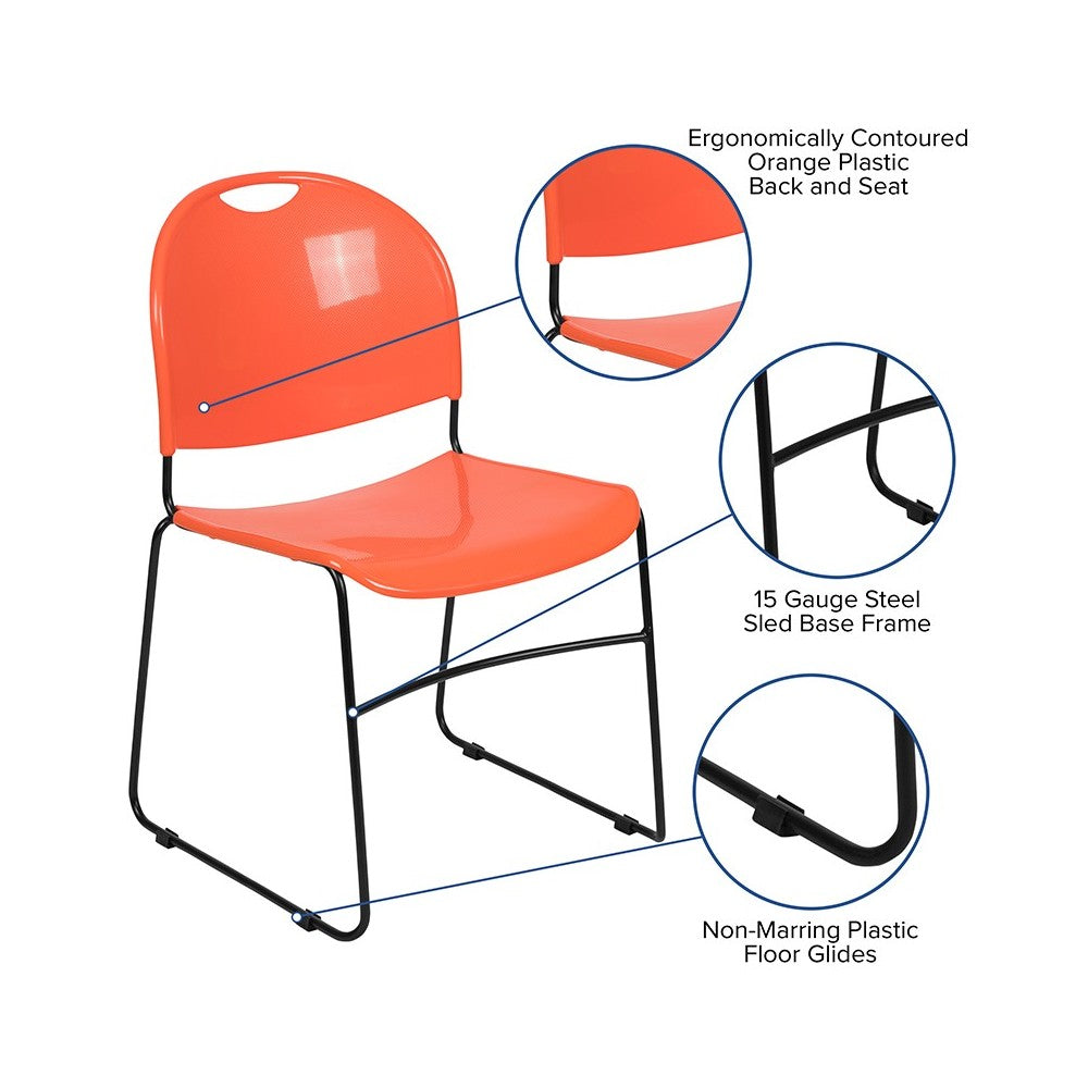 880 lb. Capacity Orange Ultra-Compact Stack Chair with Black Powder Coated Frame