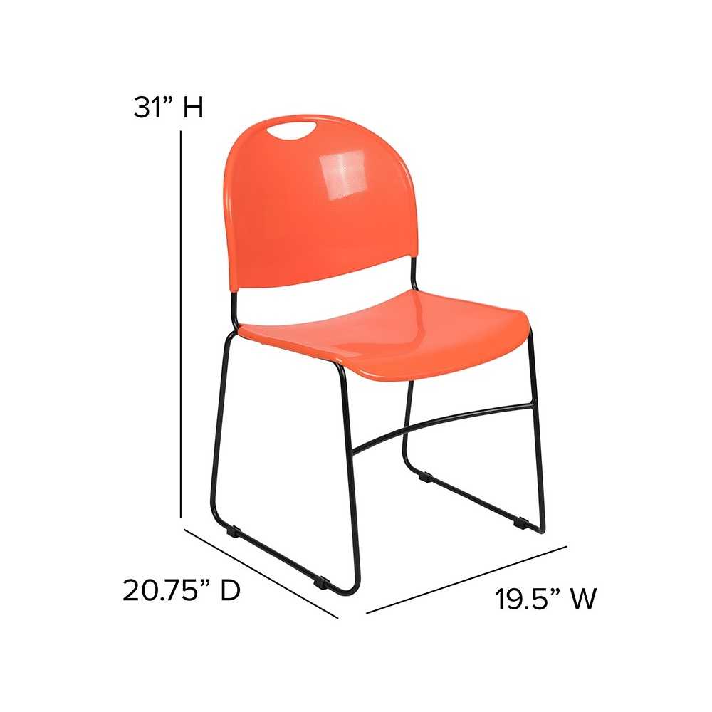 880 lb. Capacity Orange Ultra-Compact Stack Chair with Black Powder Coated Frame