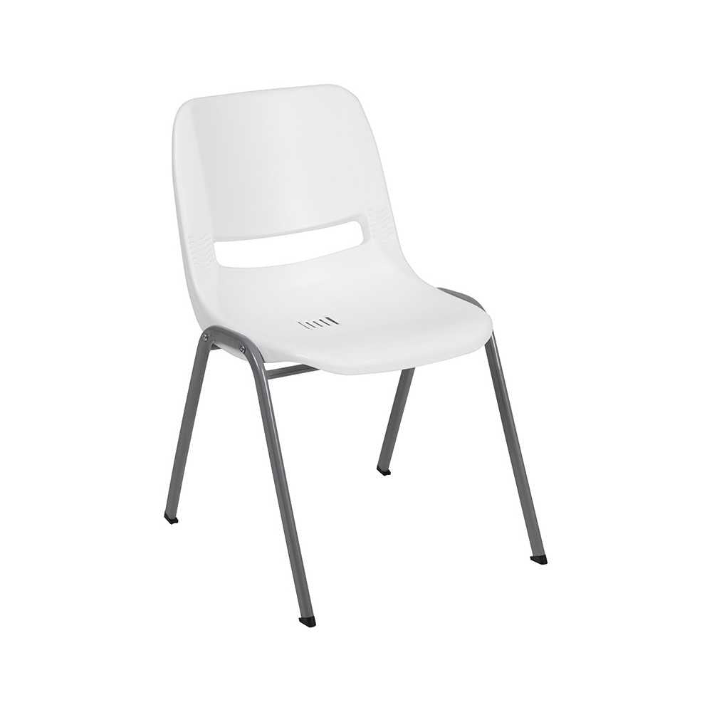 880 lb. Capacity White Ergonomic Shell Stack Chair with Gray Frame