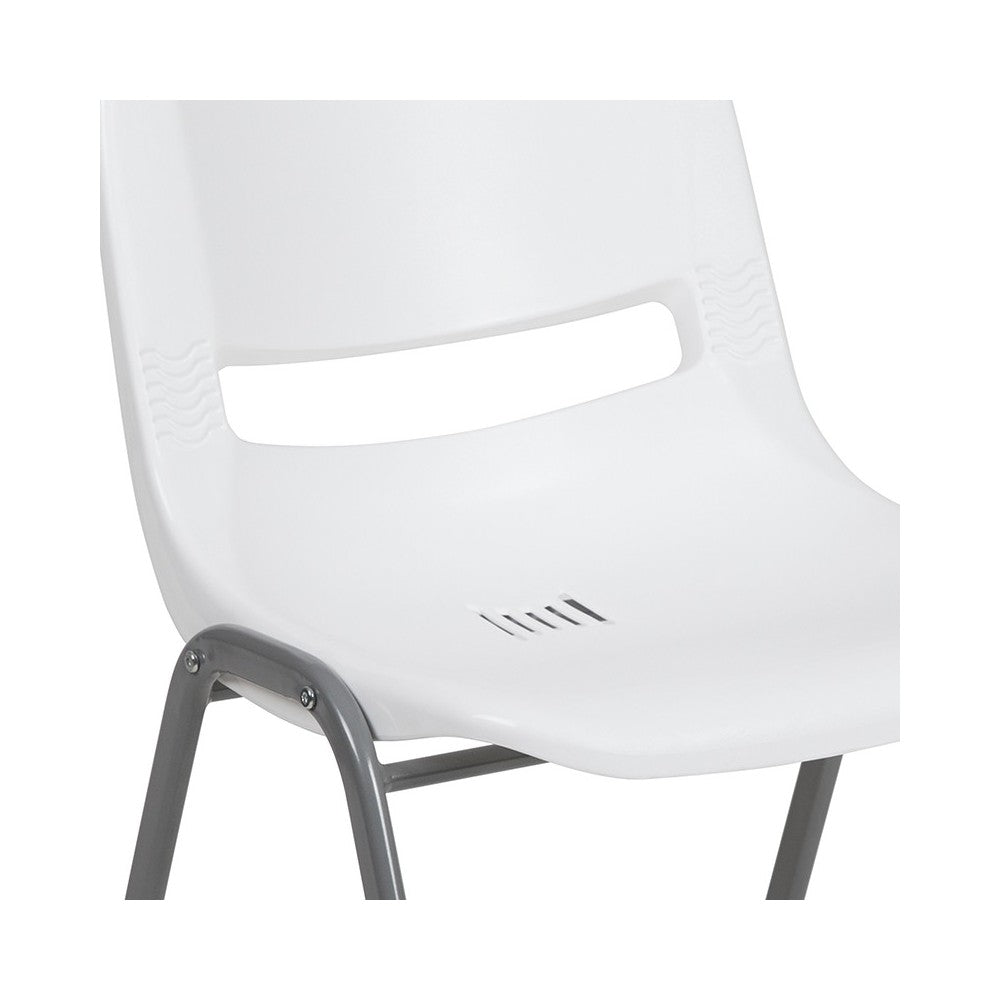 880 lb. Capacity White Ergonomic Shell Stack Chair with Gray Frame