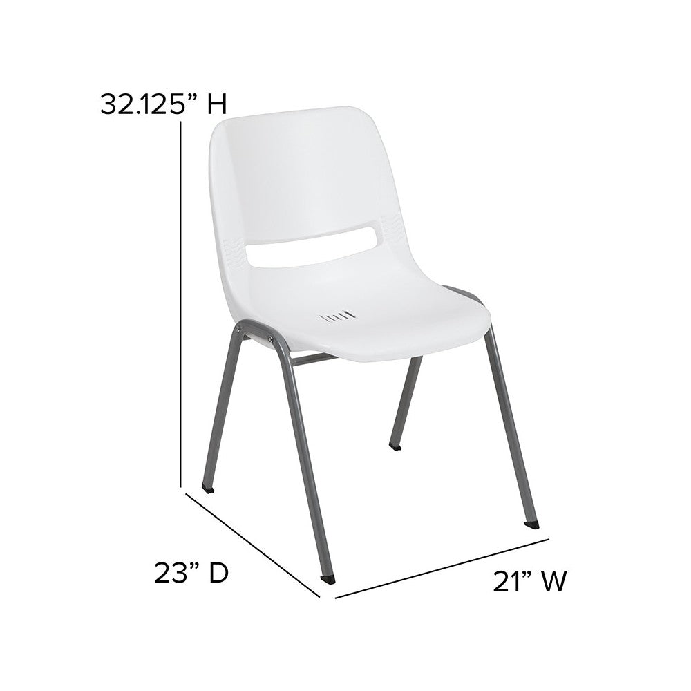 880 lb. Capacity White Ergonomic Shell Stack Chair with Gray Frame