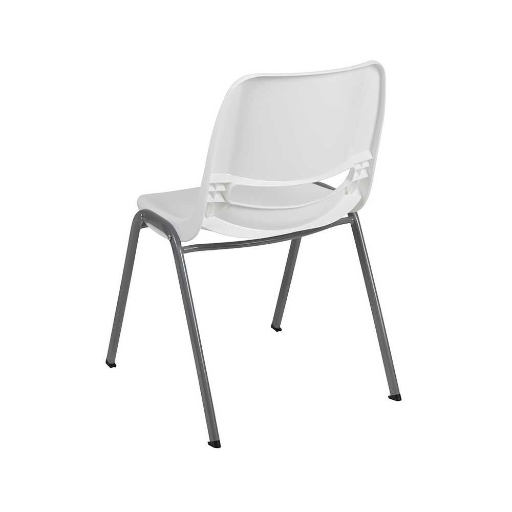 880 lb. Capacity White Ergonomic Shell Stack Chair with Gray Frame