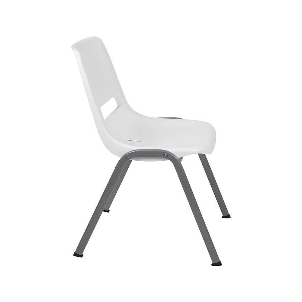 880 lb. Capacity White Ergonomic Shell Stack Chair with Gray Frame