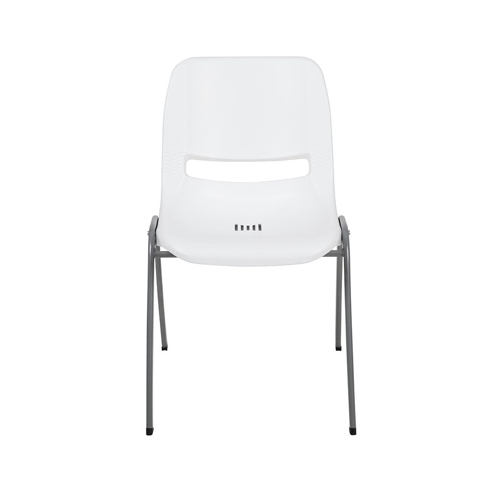 880 lb. Capacity White Ergonomic Shell Stack Chair with Gray Frame
