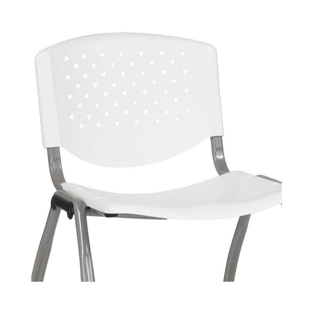 880 lb. Capacity White Plastic Stack Chair with Titanium Gray Powder Coated Frame