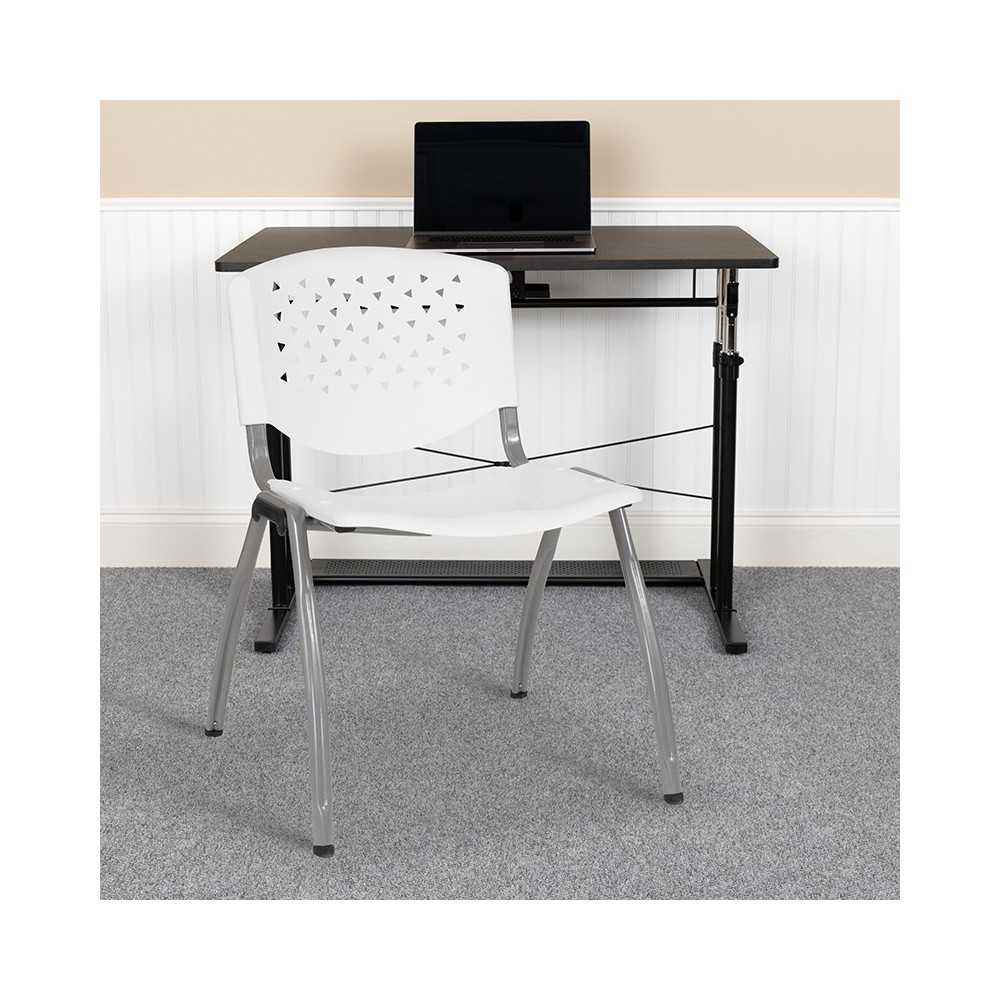 880 lb. Capacity White Plastic Stack Chair with Titanium Gray Powder Coated Frame