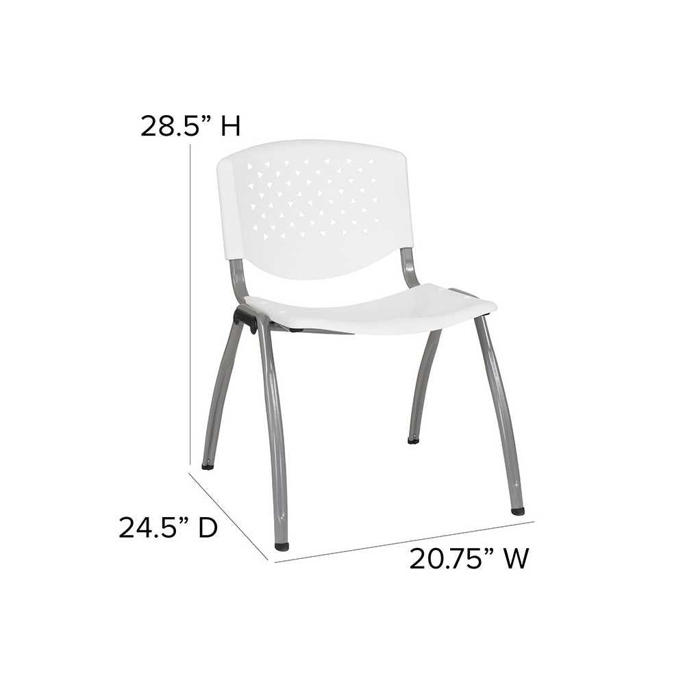 880 lb. Capacity White Plastic Stack Chair with Titanium Gray Powder Coated Frame