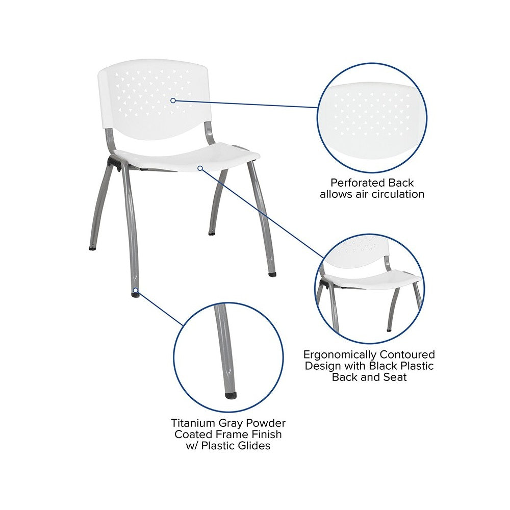 880 lb. Capacity White Plastic Stack Chair with Titanium Gray Powder Coated Frame