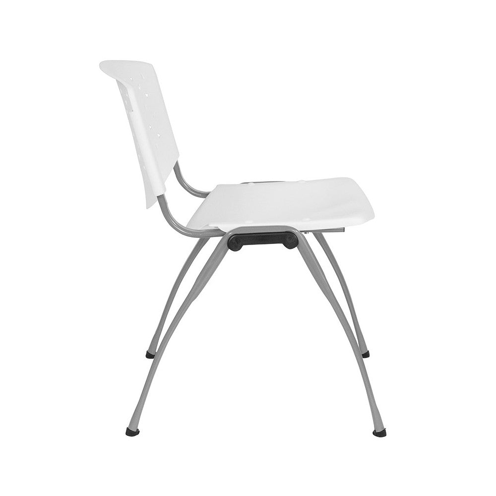 880 lb. Capacity White Plastic Stack Chair with Titanium Gray Powder Coated Frame