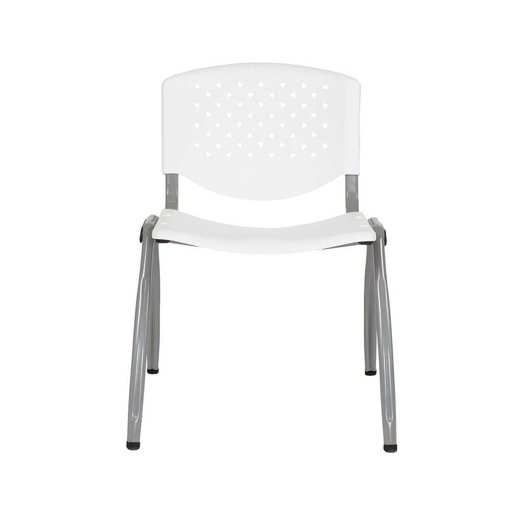 880 lb. Capacity White Plastic Stack Chair with Titanium Gray Powder Coated Frame