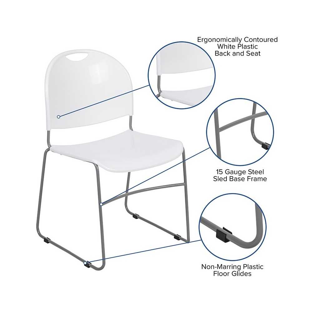 880 lb. Capacity White Ultra-Compact Stack Chair with Silver Powder Coated Frame