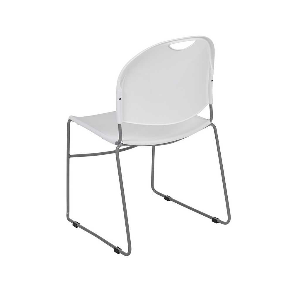 880 lb. Capacity White Ultra-Compact Stack Chair with Silver Powder Coated Frame