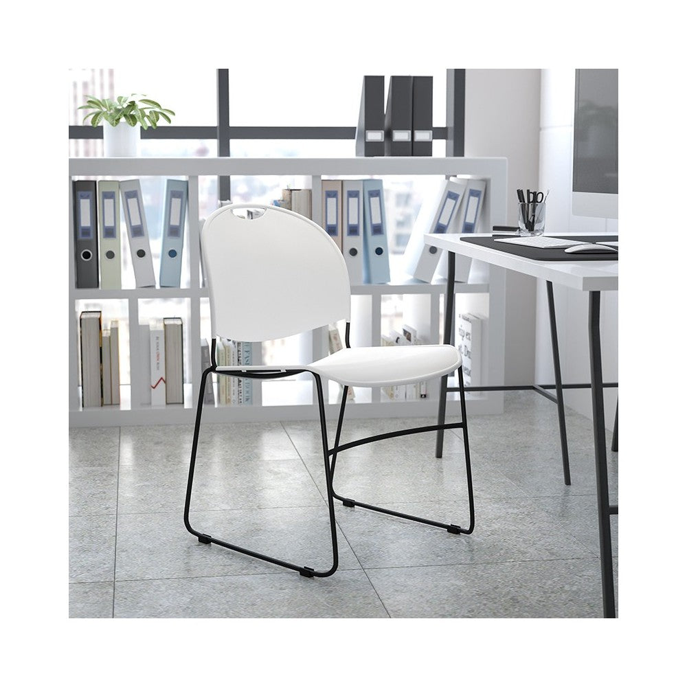 880 lb. Capacity White Ultra-Compact Stack Chair with Silver Powder Coated Frame