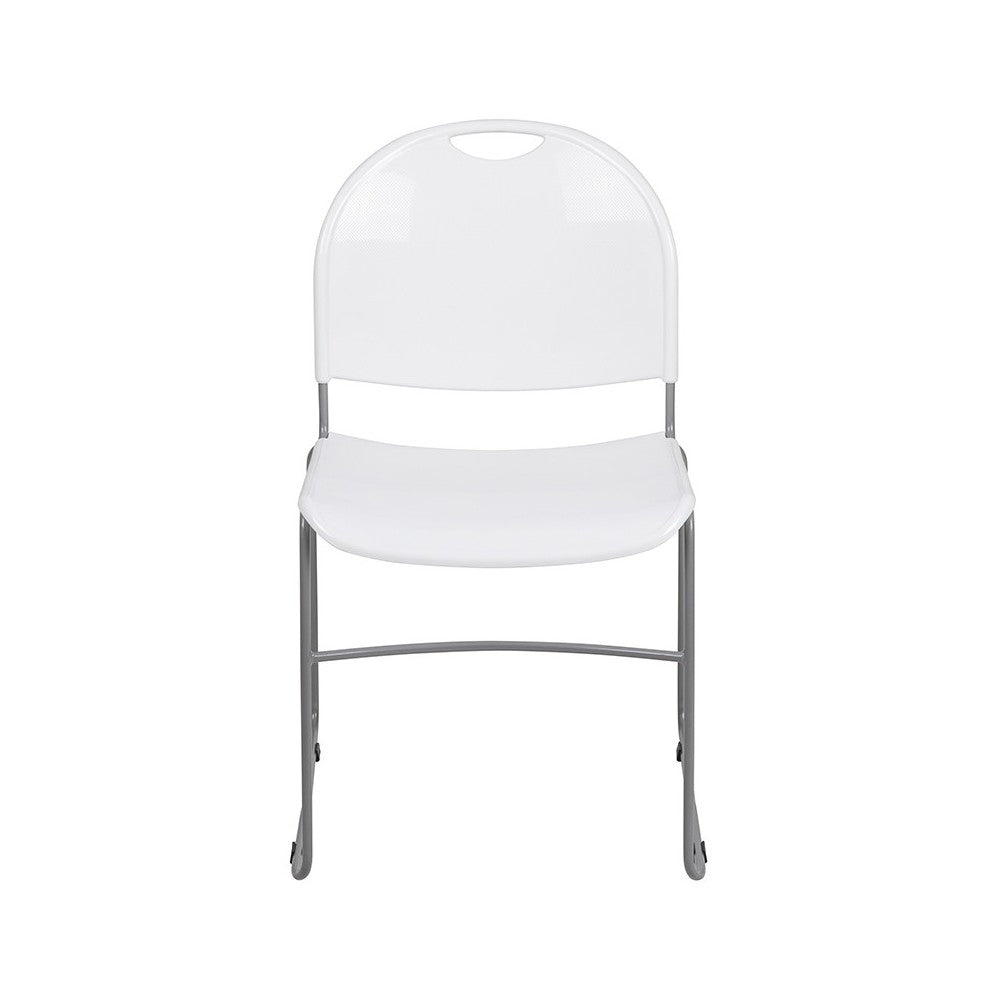 880 lb. Capacity White Ultra-Compact Stack Chair with Silver Powder Coated Frame