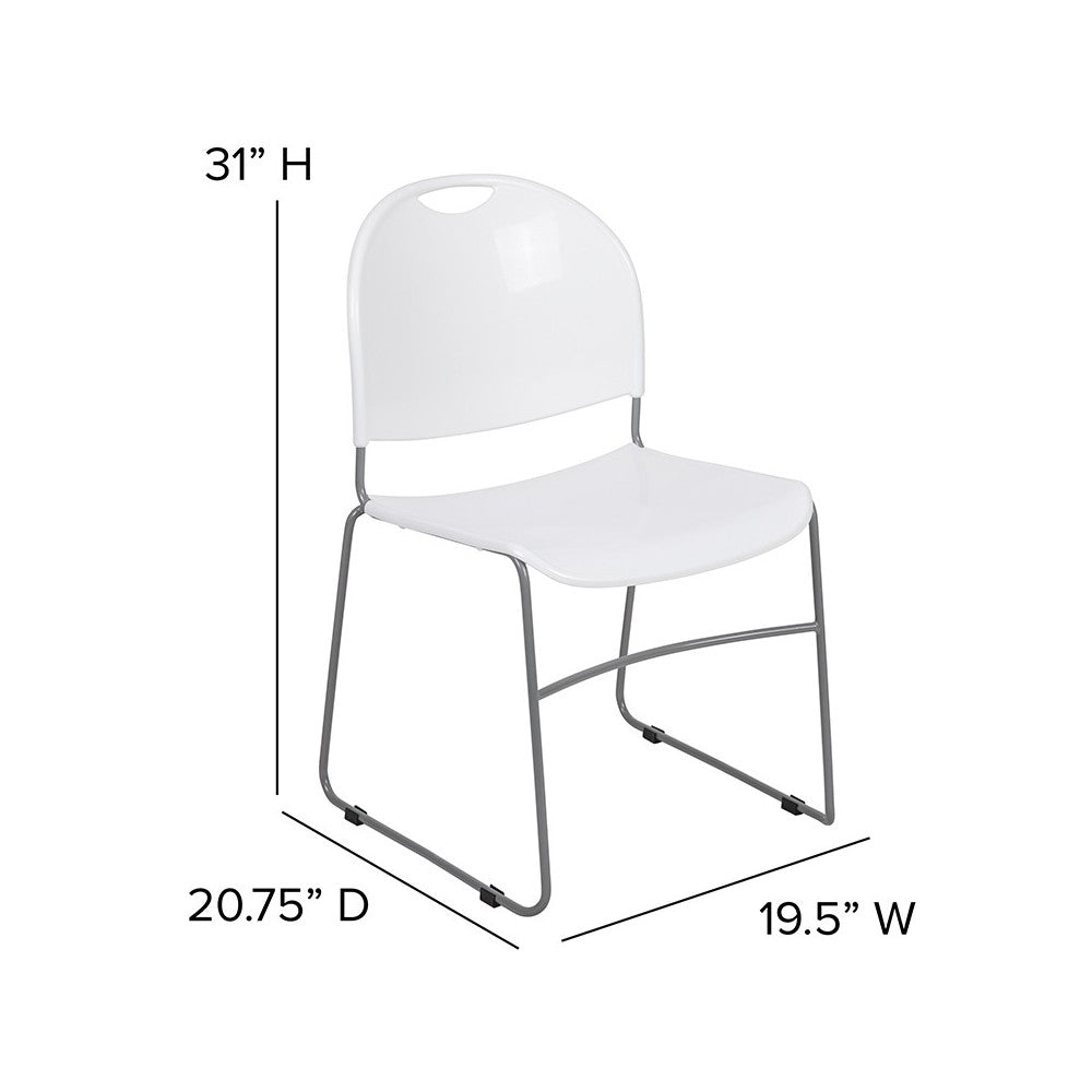 880 lb. Capacity White Ultra-Compact Stack Chair with Silver Powder Coated Frame