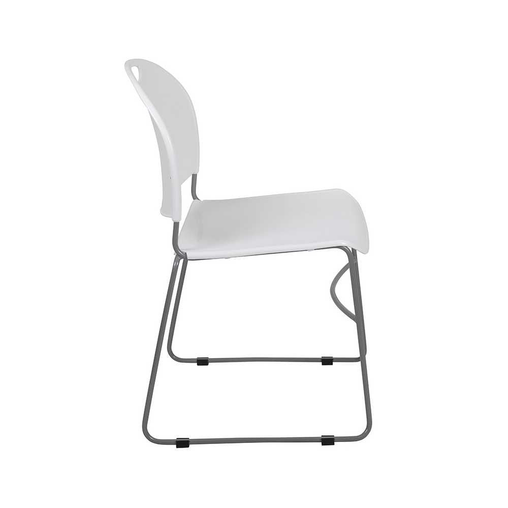 880 lb. Capacity White Ultra-Compact Stack Chair with Silver Powder Coated Frame
