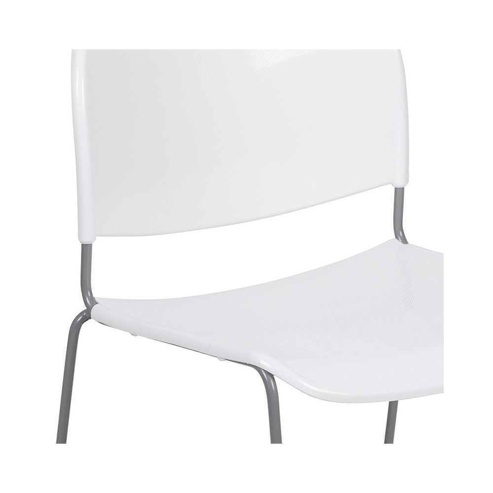 880 lb. Capacity White Ultra-Compact Stack Chair with Silver Powder Coated Frame