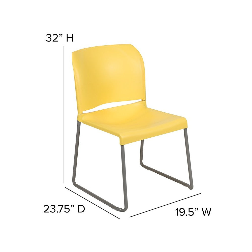 880 lb. Capacity Yellow Full Back Contoured Stack Chair with Gray Powder Coated Sled Base