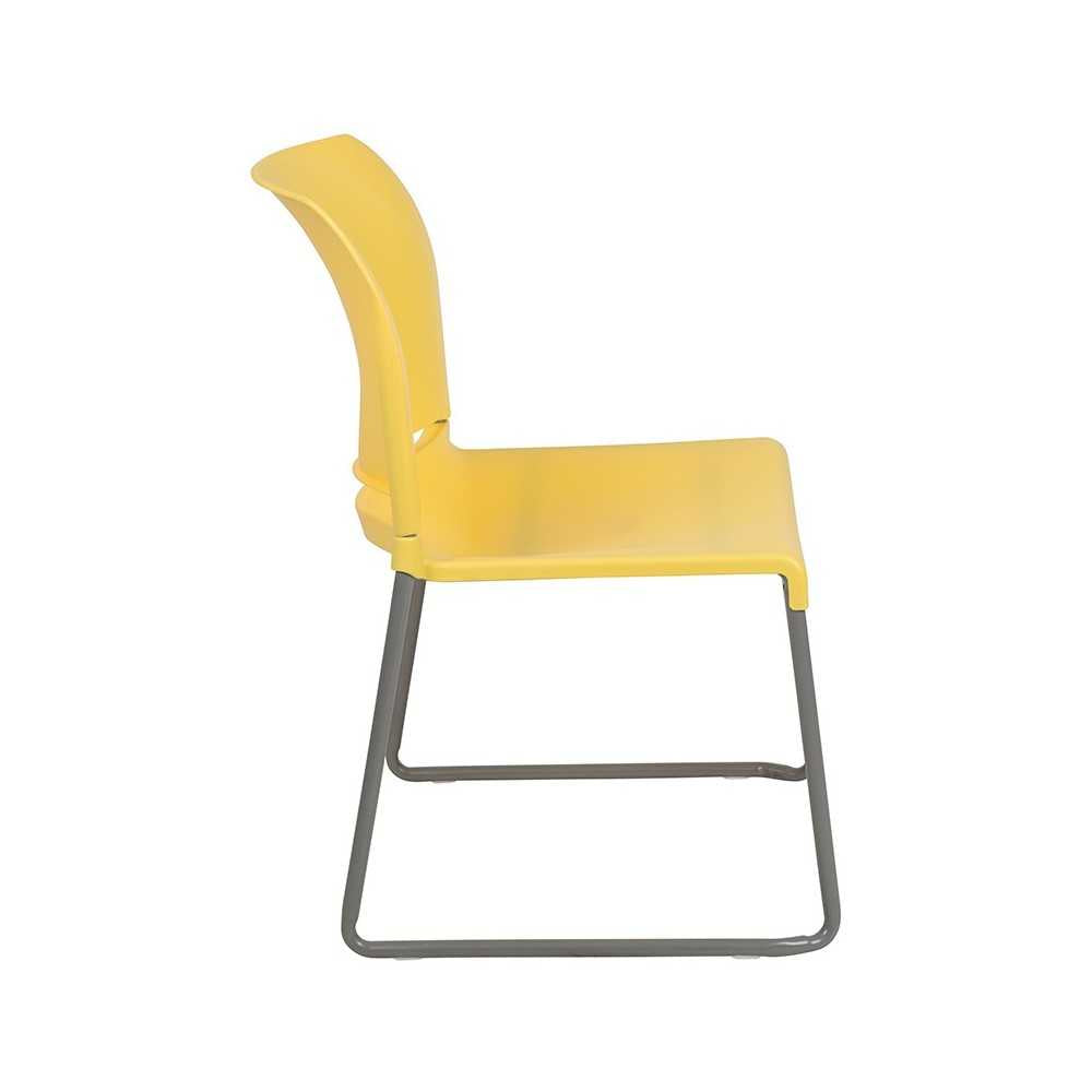 880 lb. Capacity Yellow Full Back Contoured Stack Chair with Gray Powder Coated Sled Base