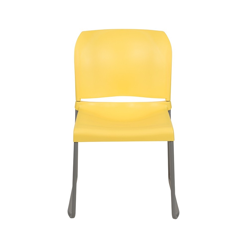 880 lb. Capacity Yellow Full Back Contoured Stack Chair with Gray Powder Coated Sled Base