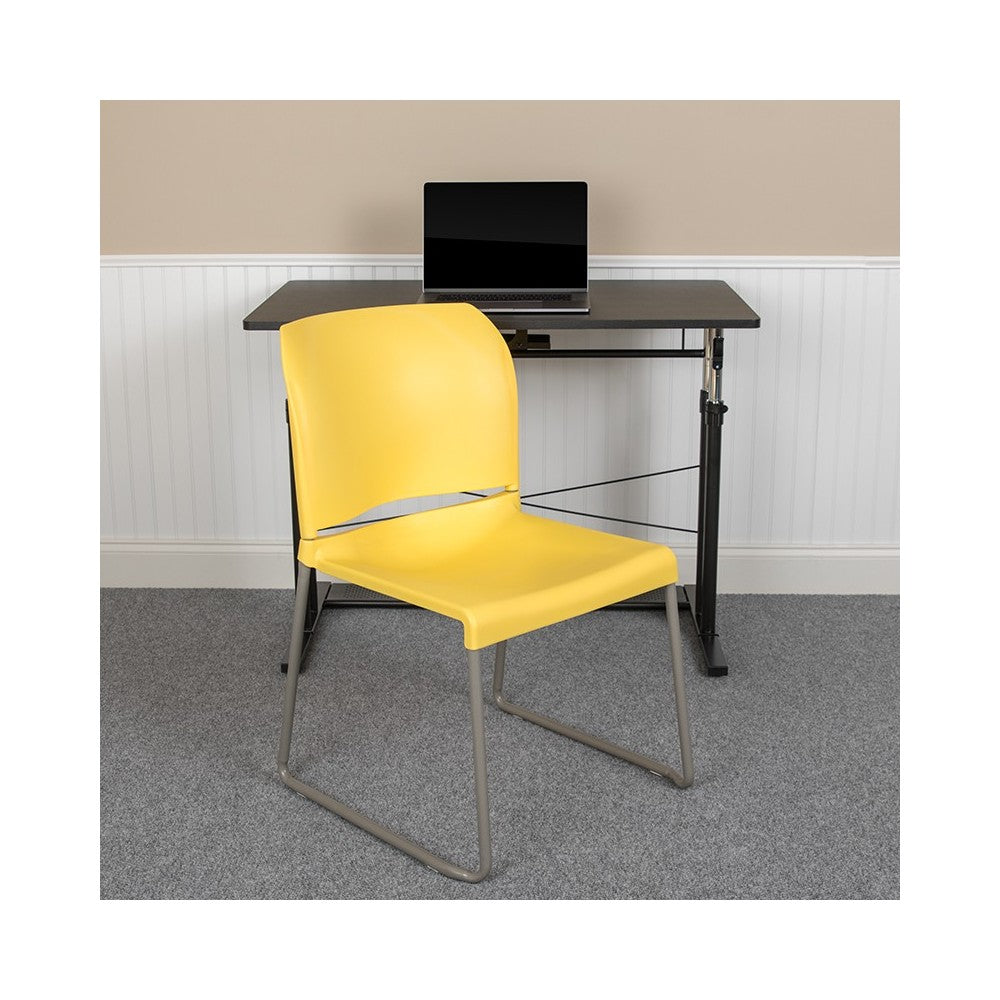 880 lb. Capacity Yellow Full Back Contoured Stack Chair with Gray Powder Coated Sled Base